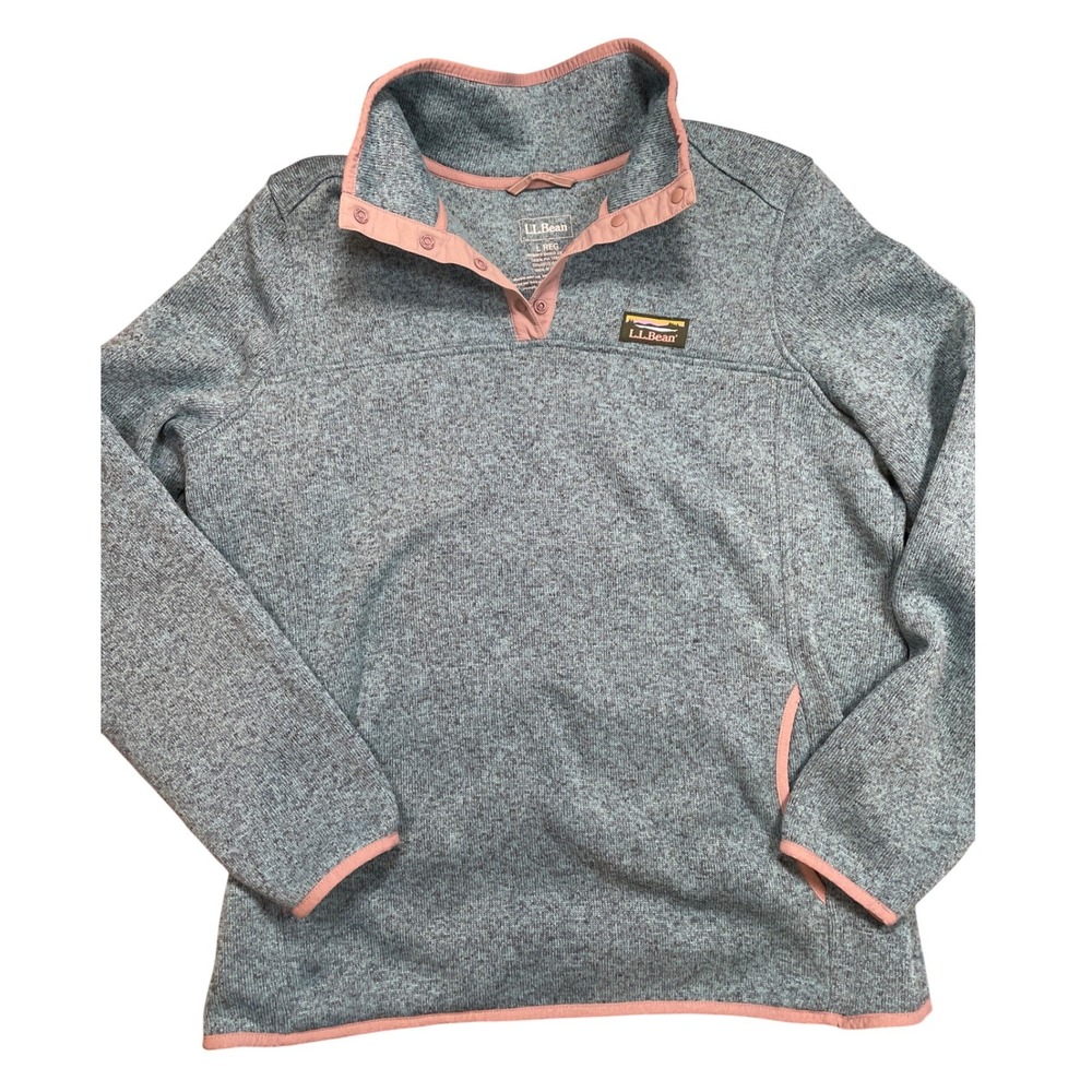 LL Bean Women Blue Fleece‎ Snap Neck Pullover Sweater Size Medium